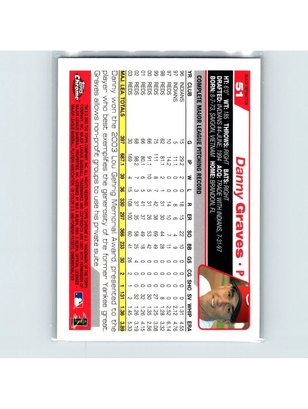 2004 Topps Chrome Danny Graves #51 Black Refractor Cincinnati Reds
